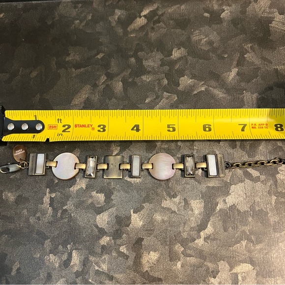 Dyrberg Kern MOP Mother of Pearl Brutalist Artisan Panel Link Bracelet Brushed - Picture 7 of 10